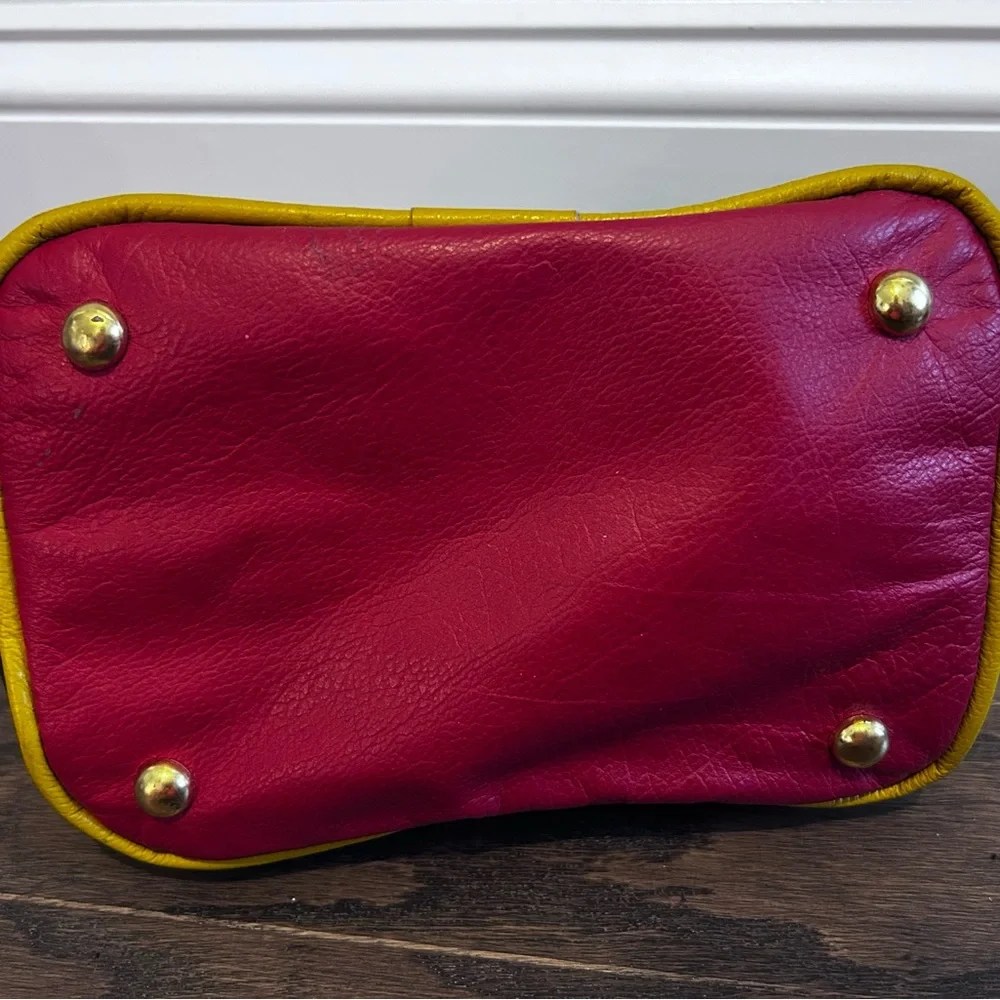 Stylish 80s 90s Leather Color Block Studded Women's Bag - Picture 3 of 6